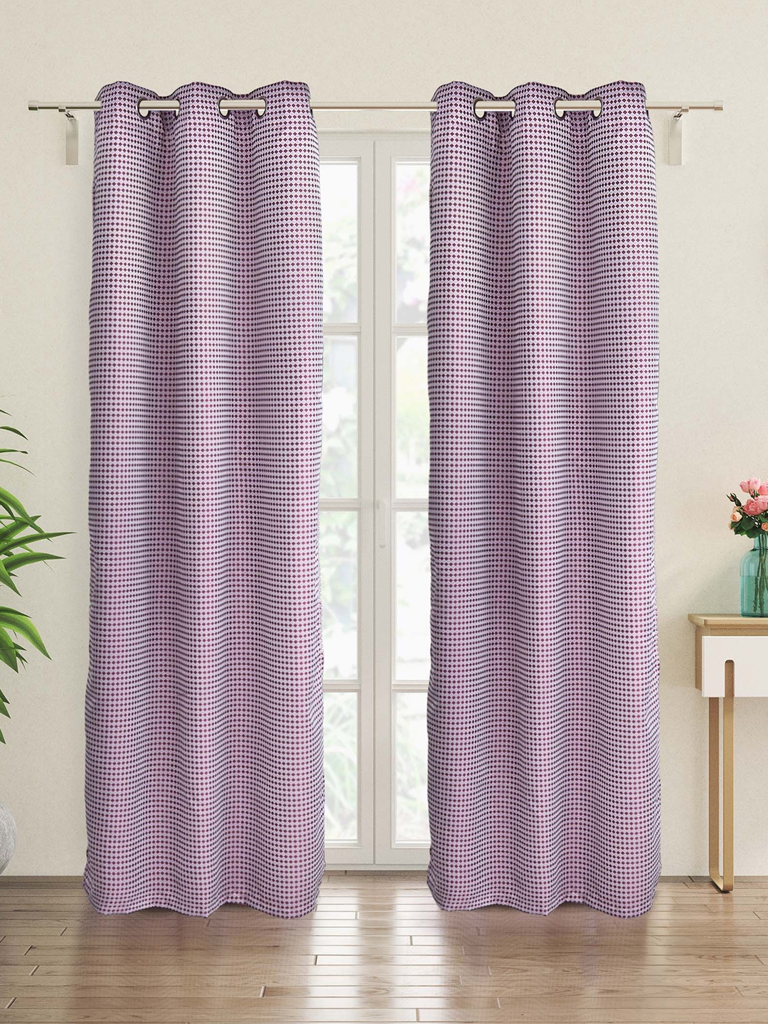 

Home Centre Purple 2 Pieces Self Design Black Out Door Curtains