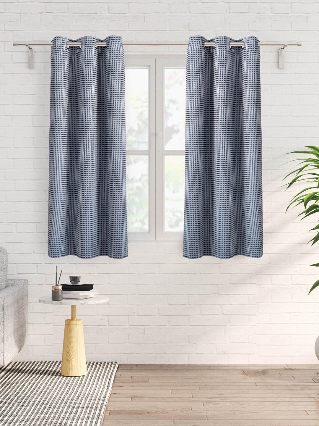 

Home Centre Blue & White 2 Pieces Self Design Black Out Window Curtains