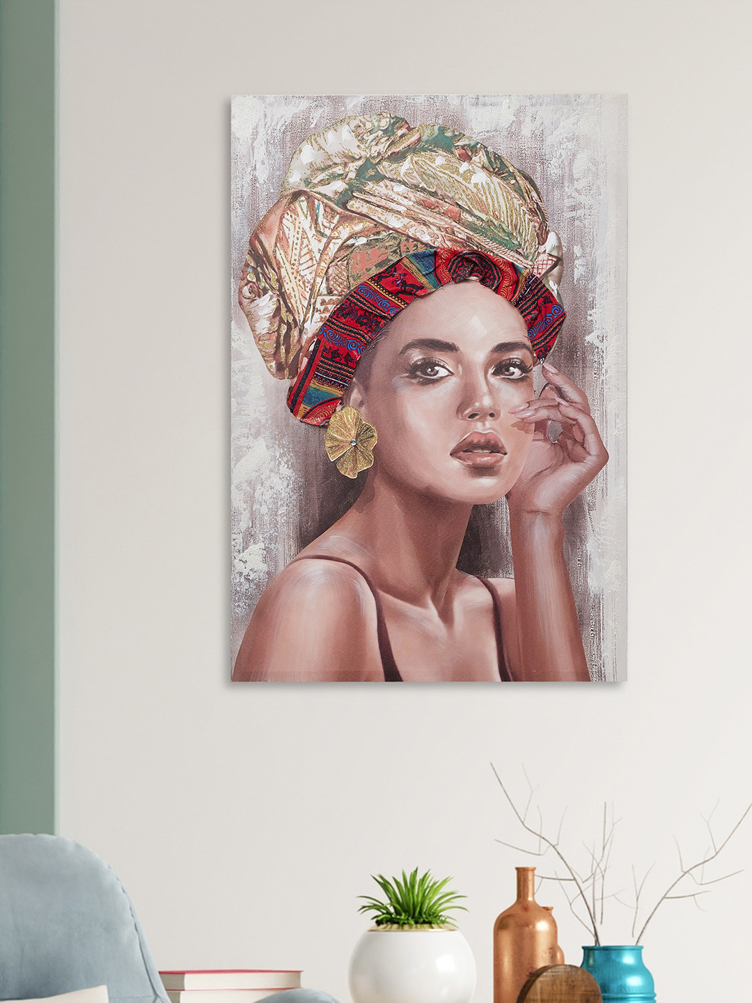 

Home Centre Beige & Brown Artistry Wooden Lady Painting Wall Art