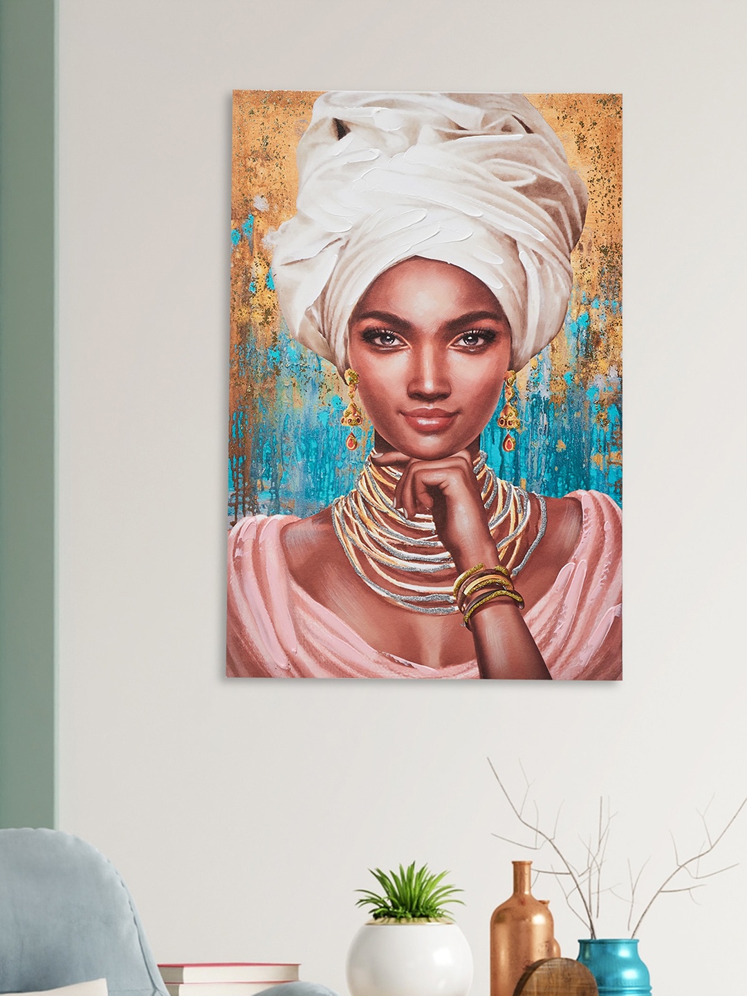 

Home Centre Black & Golden Artistry Wooden Lady Painting Wall Art, Off white