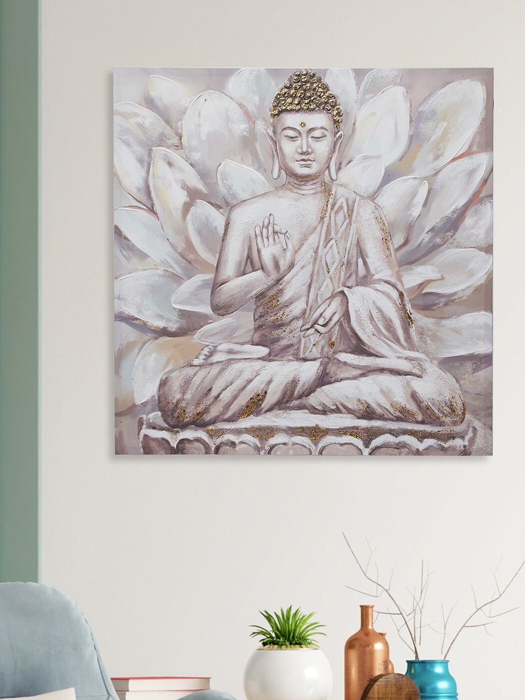 

Home Centre Artistry Wooden Buddha Painting Wall Art, Grey