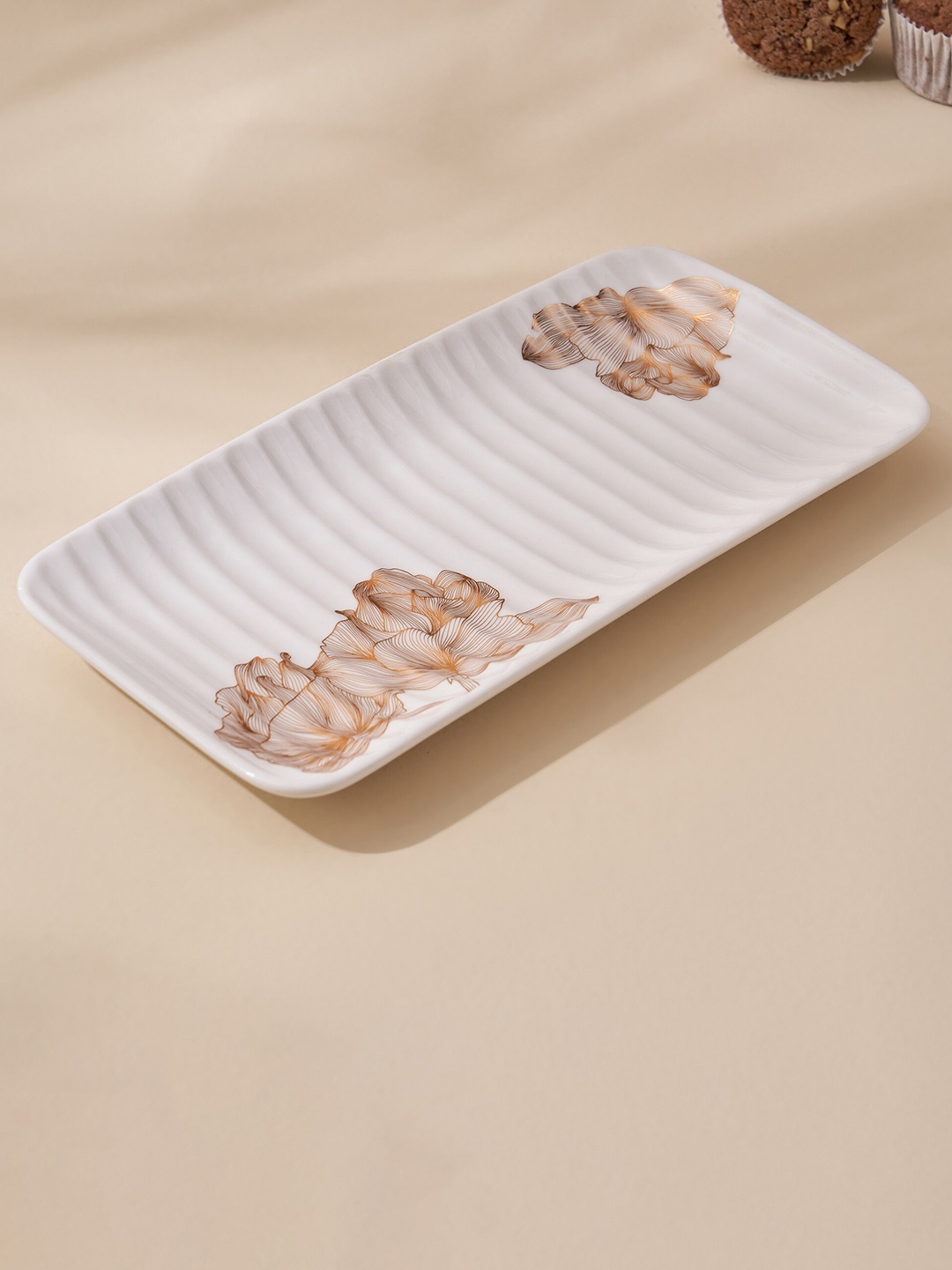 

Home Centre Glitz Decor White Leaf Printed Ceramic Serving Platter