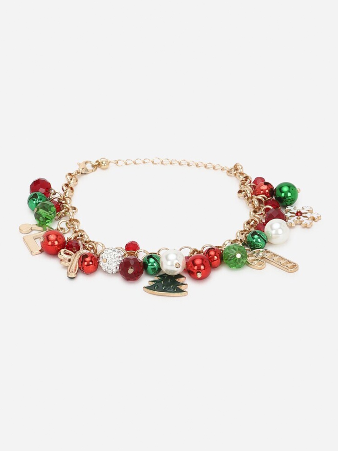 

FOREVER 21 Gold-Toned & Red Beaded Silver Charm Bracelet