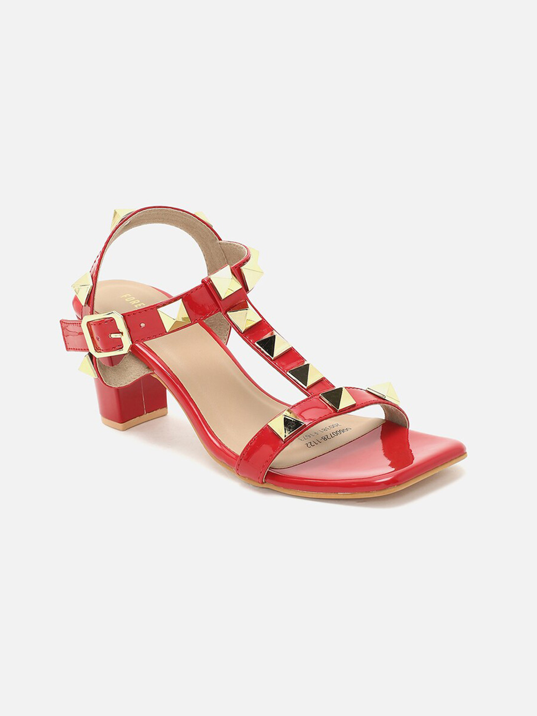 

FOREVER 21 Embellished Leather Party Block Heels With Buckle Closure, Red