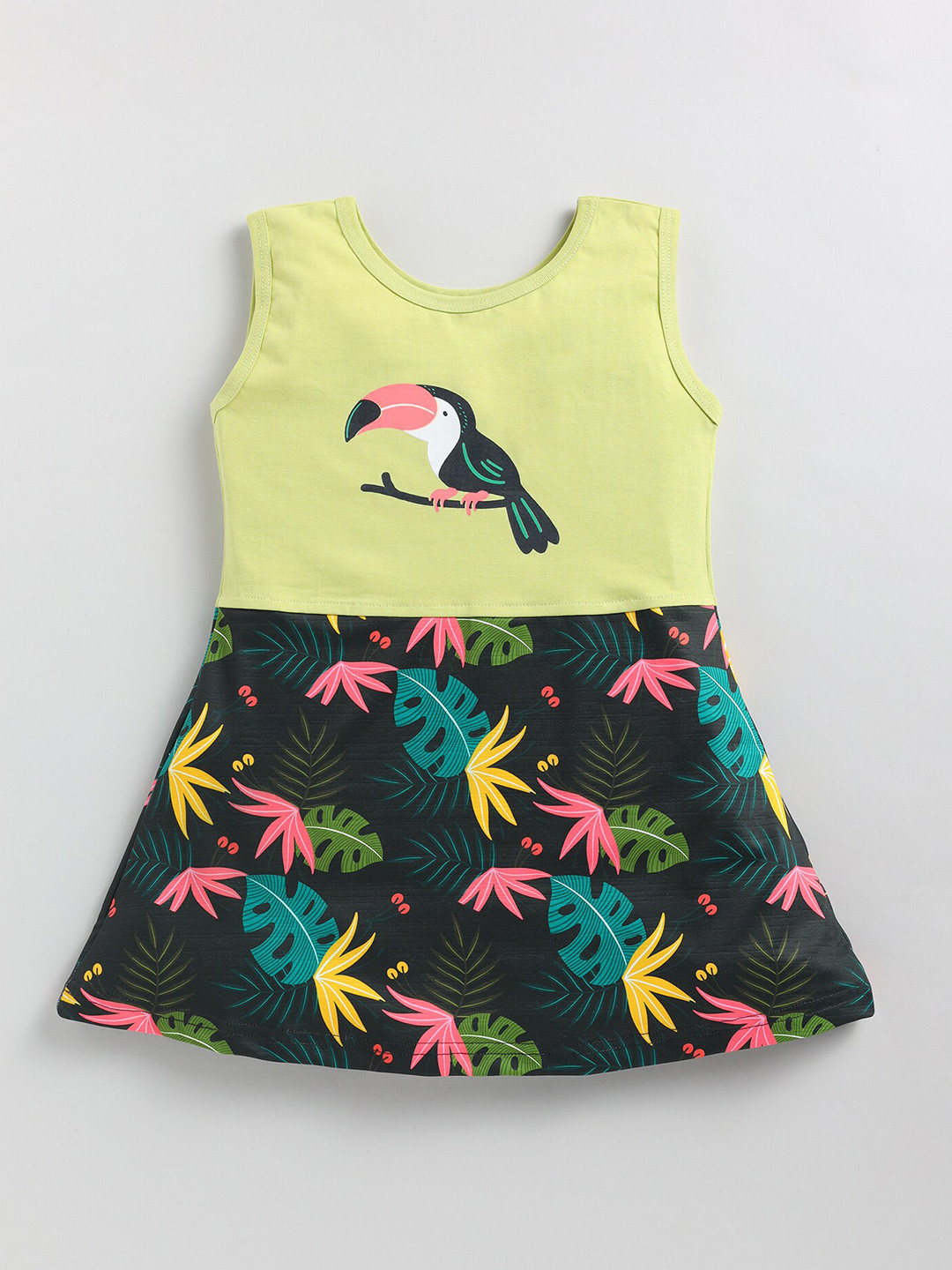 

Toonyport Girls Tropical Printed Cotton A-Line Dress, Green