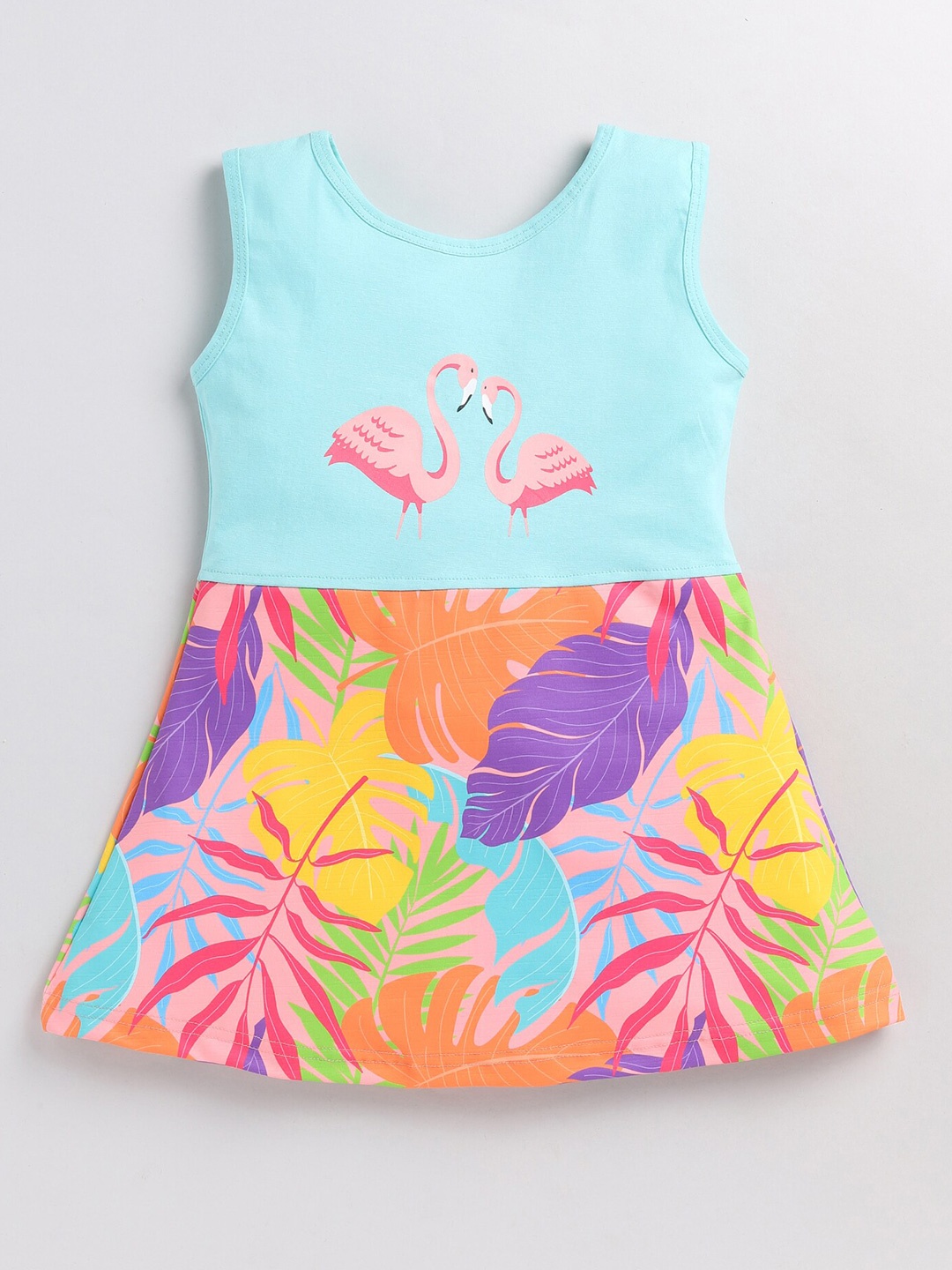 

Toonyport Girls Tropical Print Cotton A-Line Dress, Blue