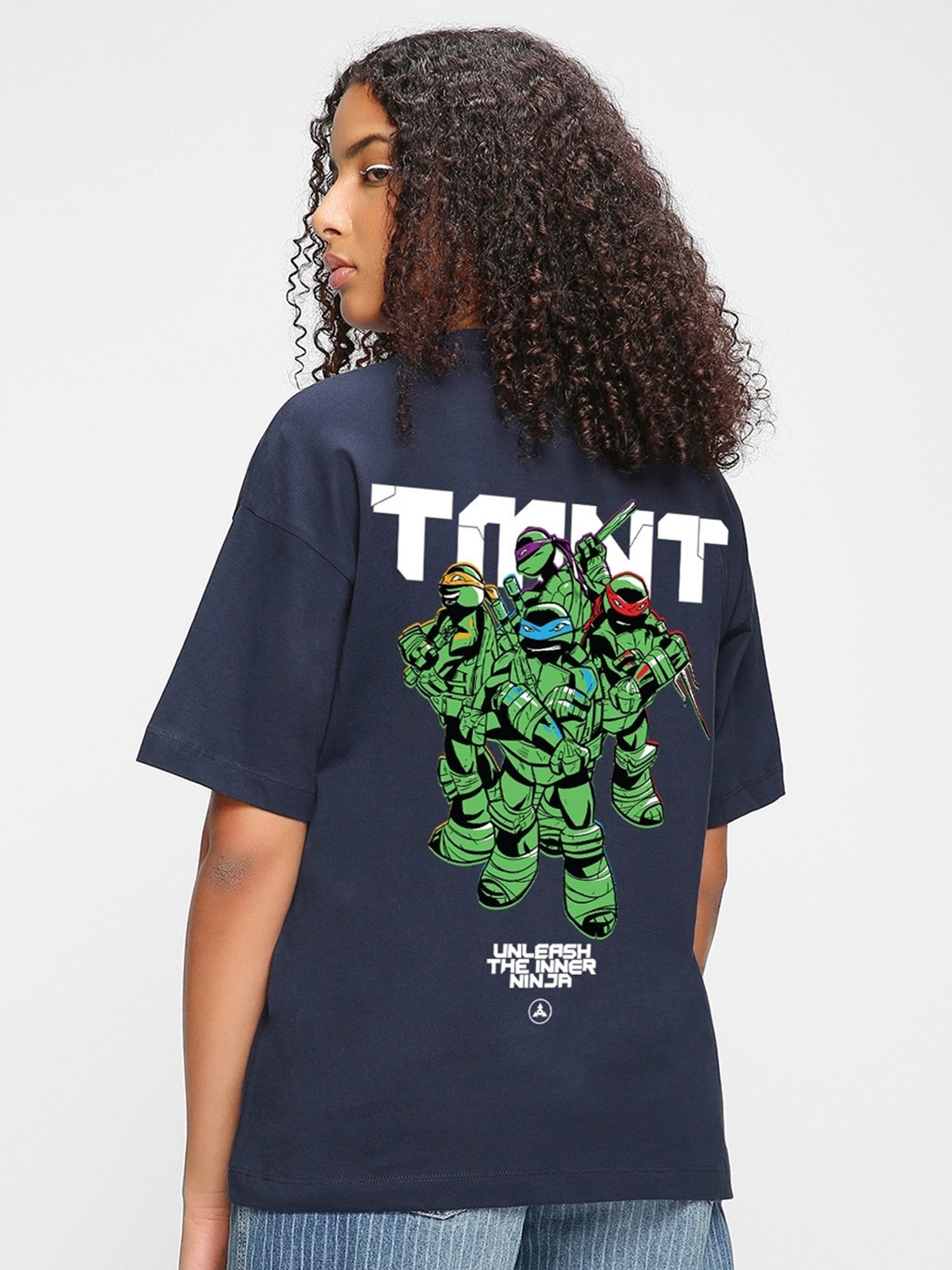 

Bewakoof Blue Mutant Ninja Turtles Printed Round Neck Pure Cotton Oversized T-shirt