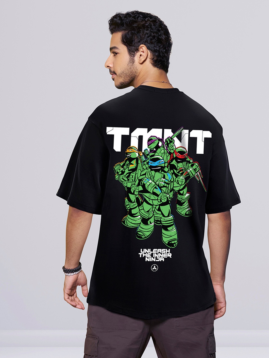 

Bewakoof Black Mutant Ninja Turtles Printed Round Neck Pure Cotton Oversized T-shirt