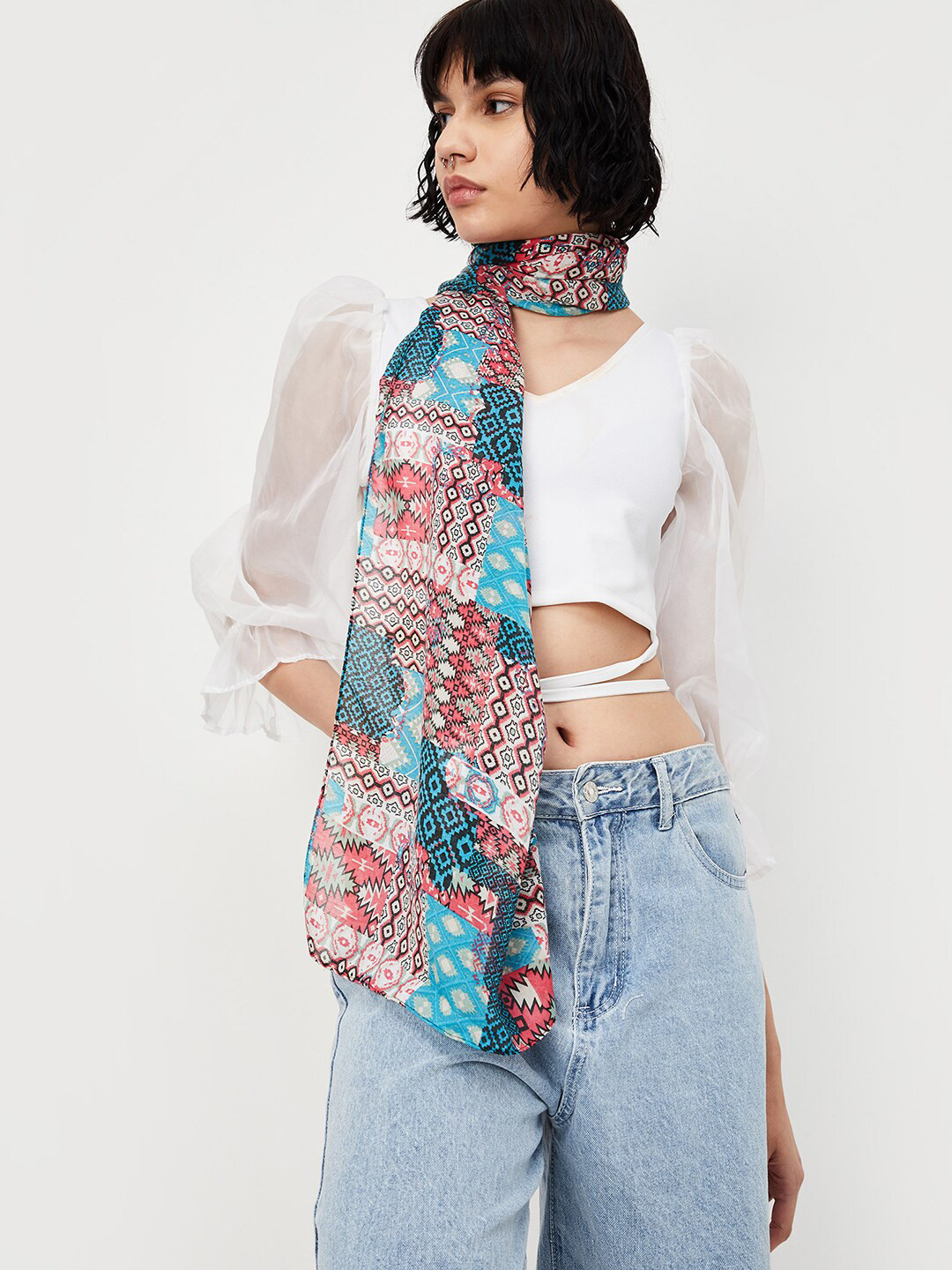 

max Printed Scarf, Blue