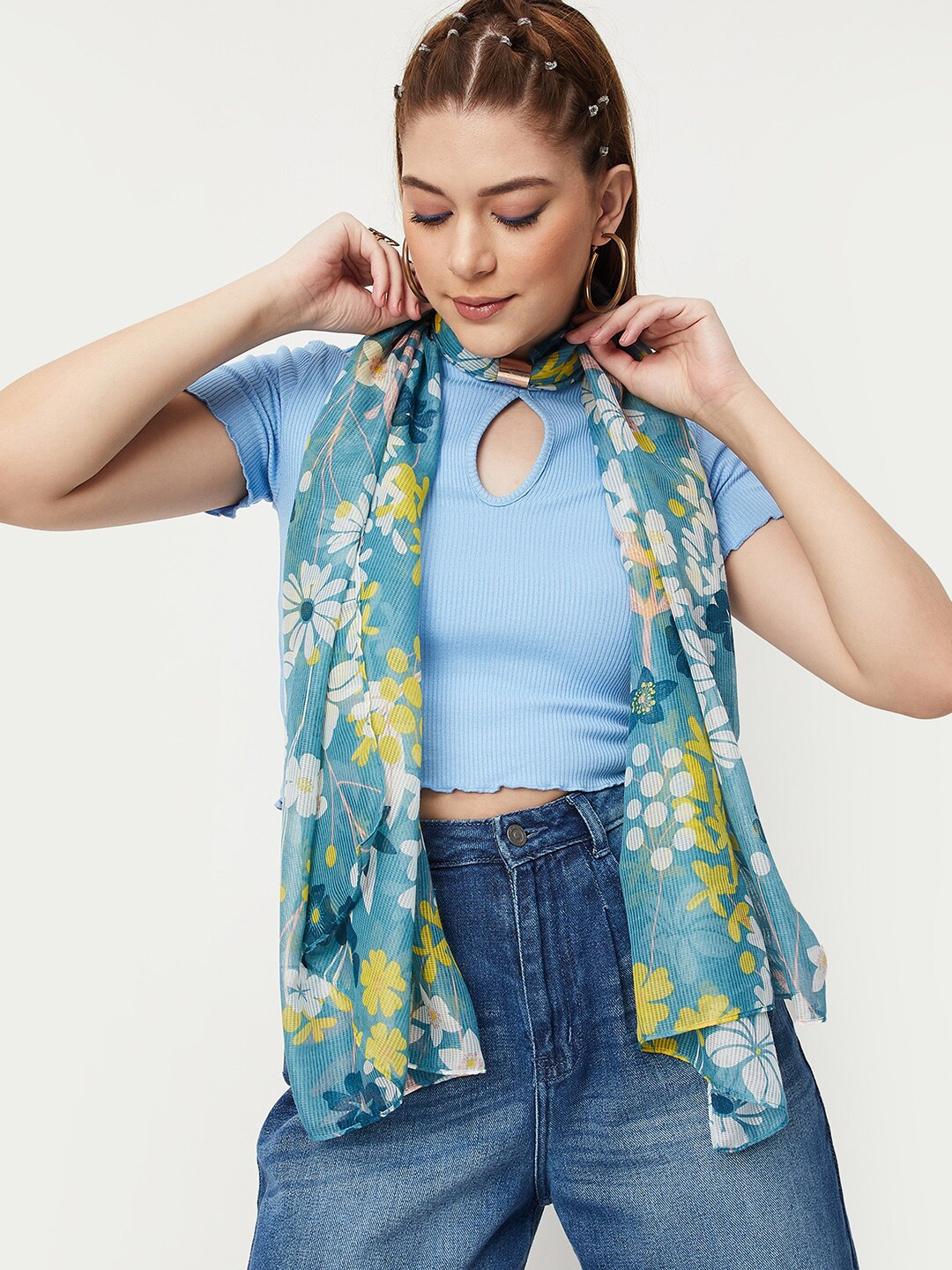 

max Floral Printed Scarf, Blue