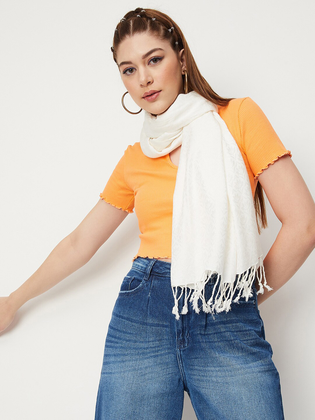 

max Tasselled Woven Scarf, Off white