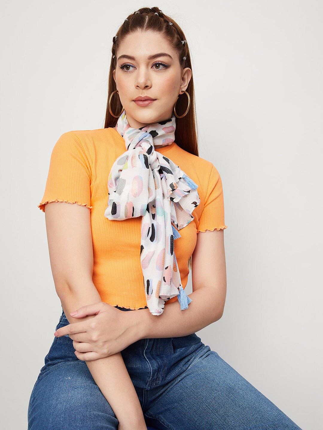 

max Printed Scarf With Tasselled, White