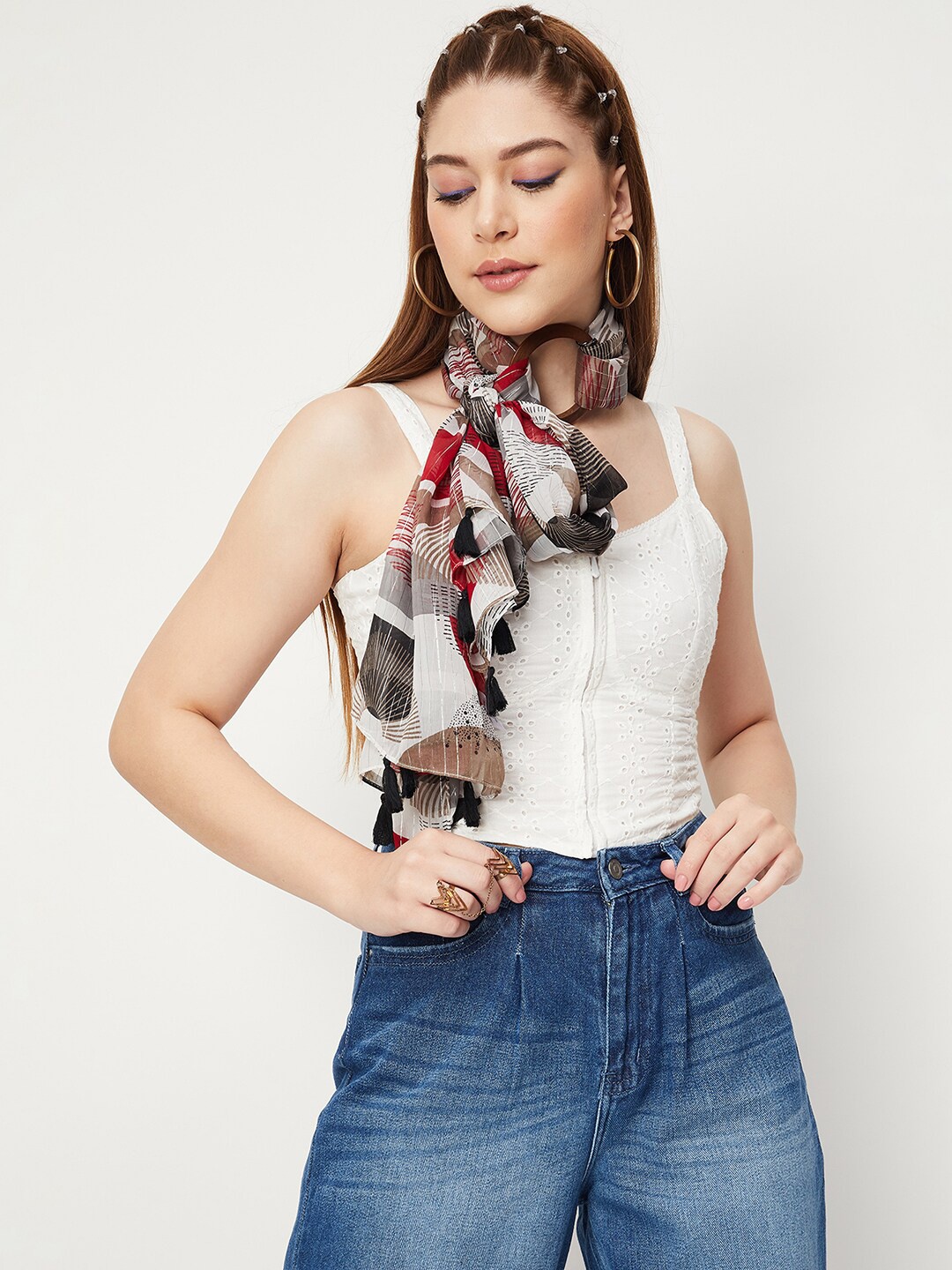 

max Abstract Printed Scarf, Grey