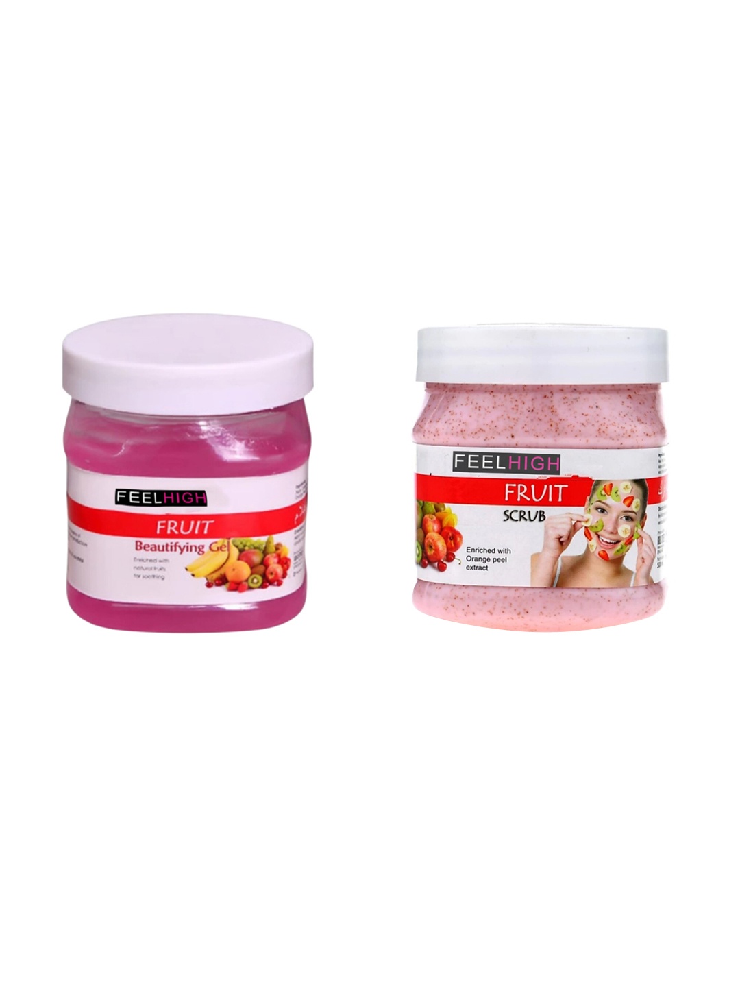 

FEELHIGH Set Of 2 Face & Body Beautifying Fruit Gel & Fruit Scrub-500ml Each, Pink