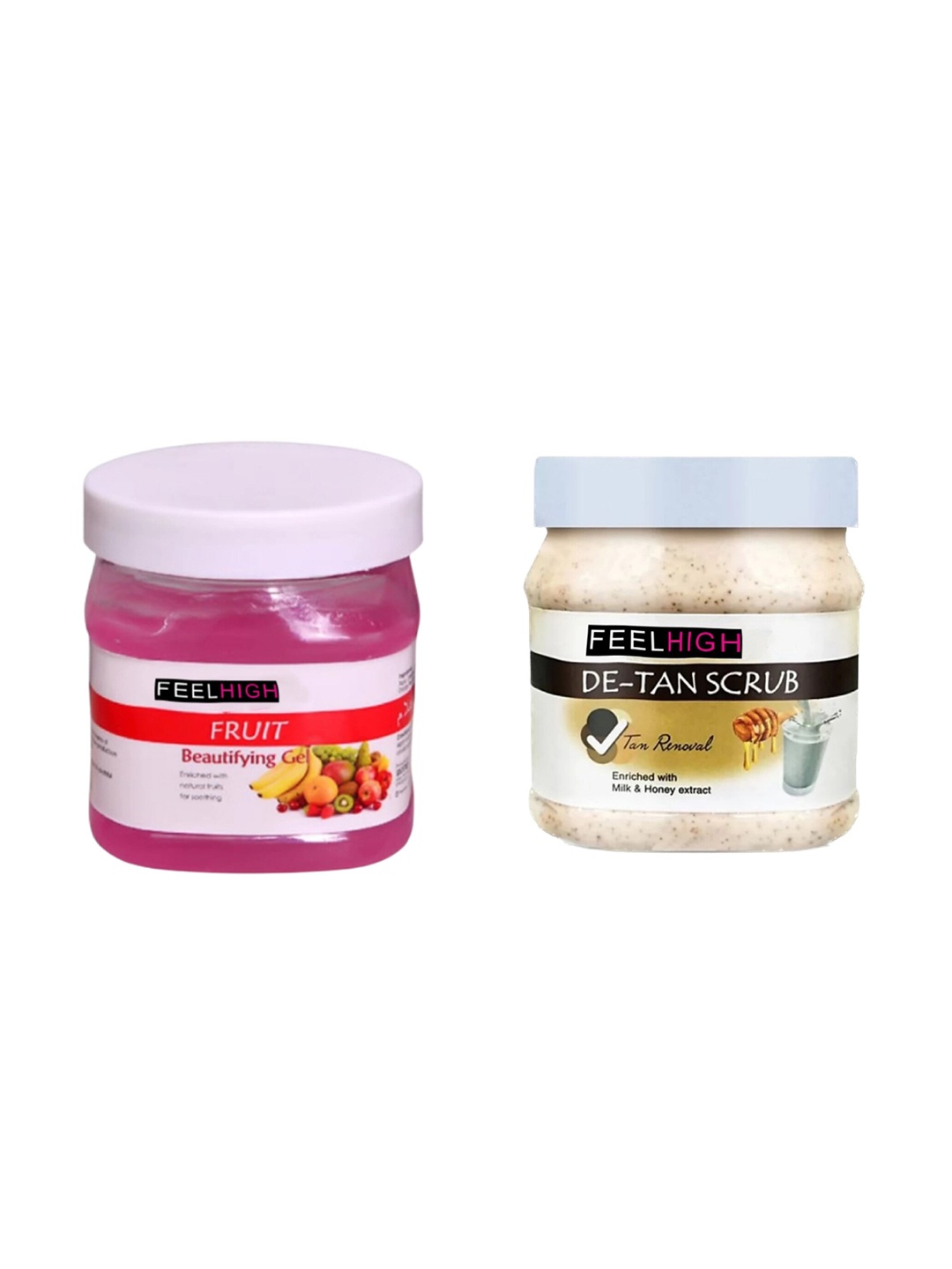 

FEELHIGH Face & Body Fruit Gel & De tan Scrub - 500 ml Each, Multi