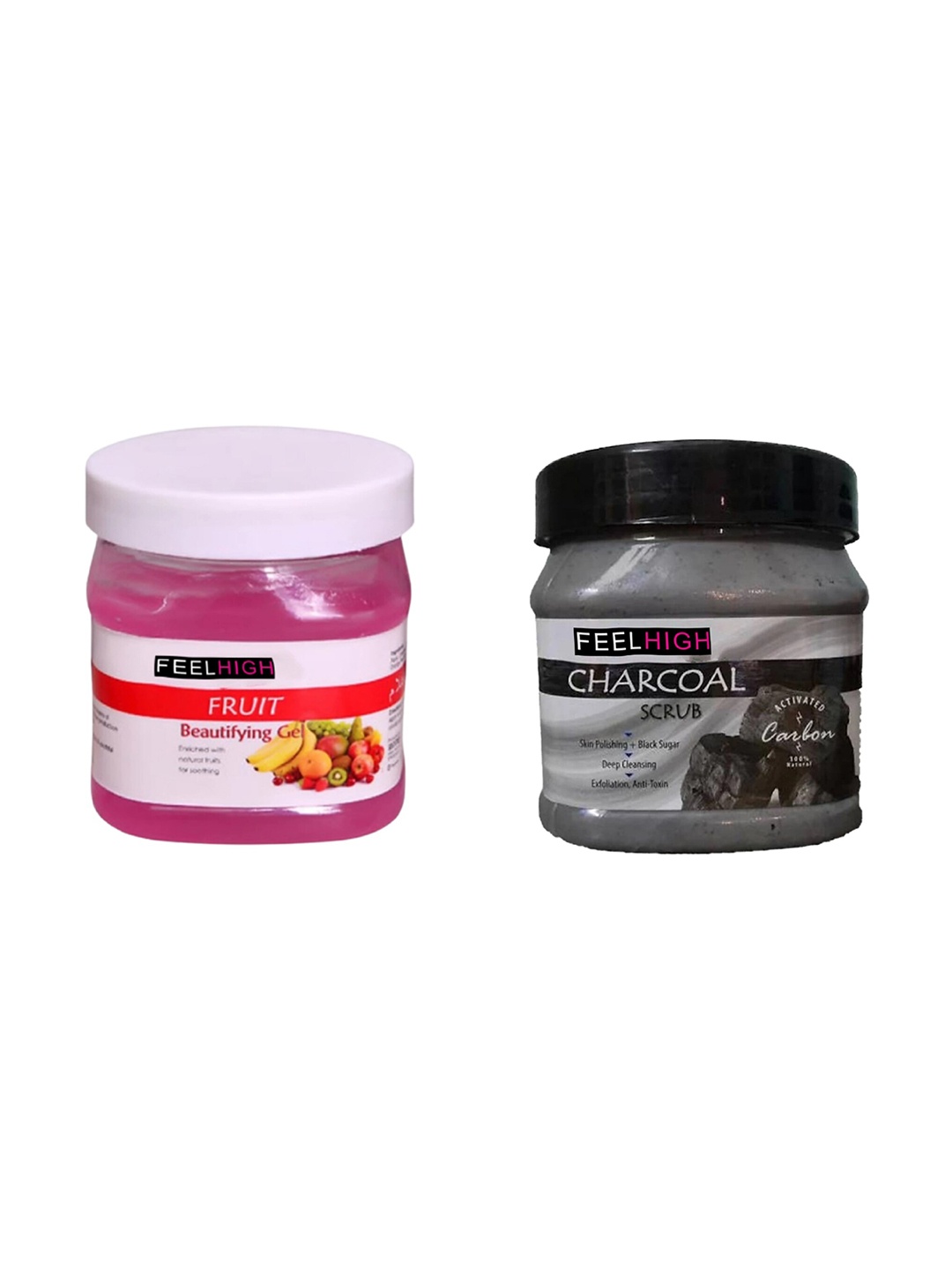 

FEELHIGH Face & Body Fruit Gel & Charcoal Scrub 500 ml Each, Pink