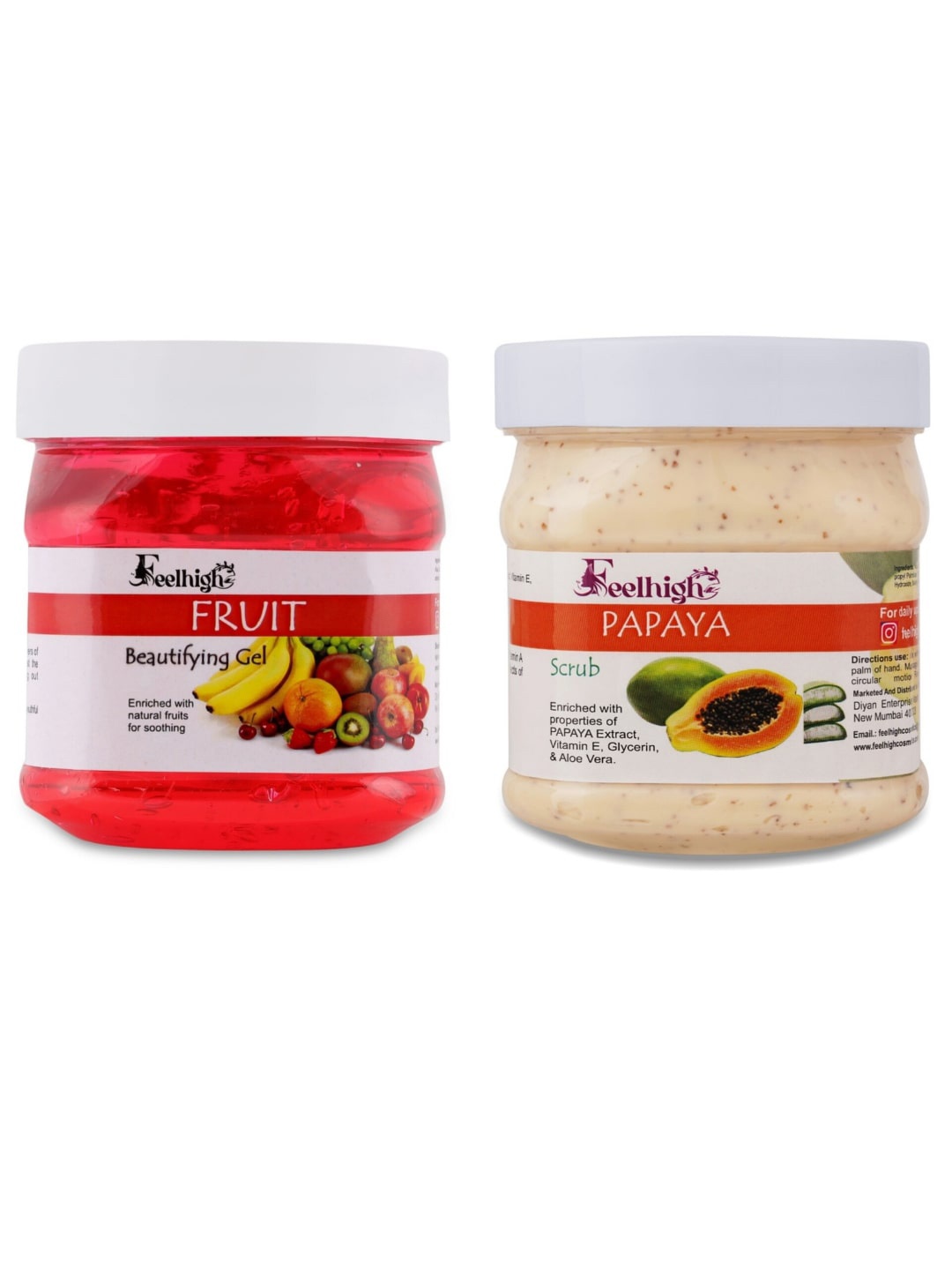 

FEELHIGH Face & Body Fruit Gel & Papaya Scrub - 500 ml Each, Multi