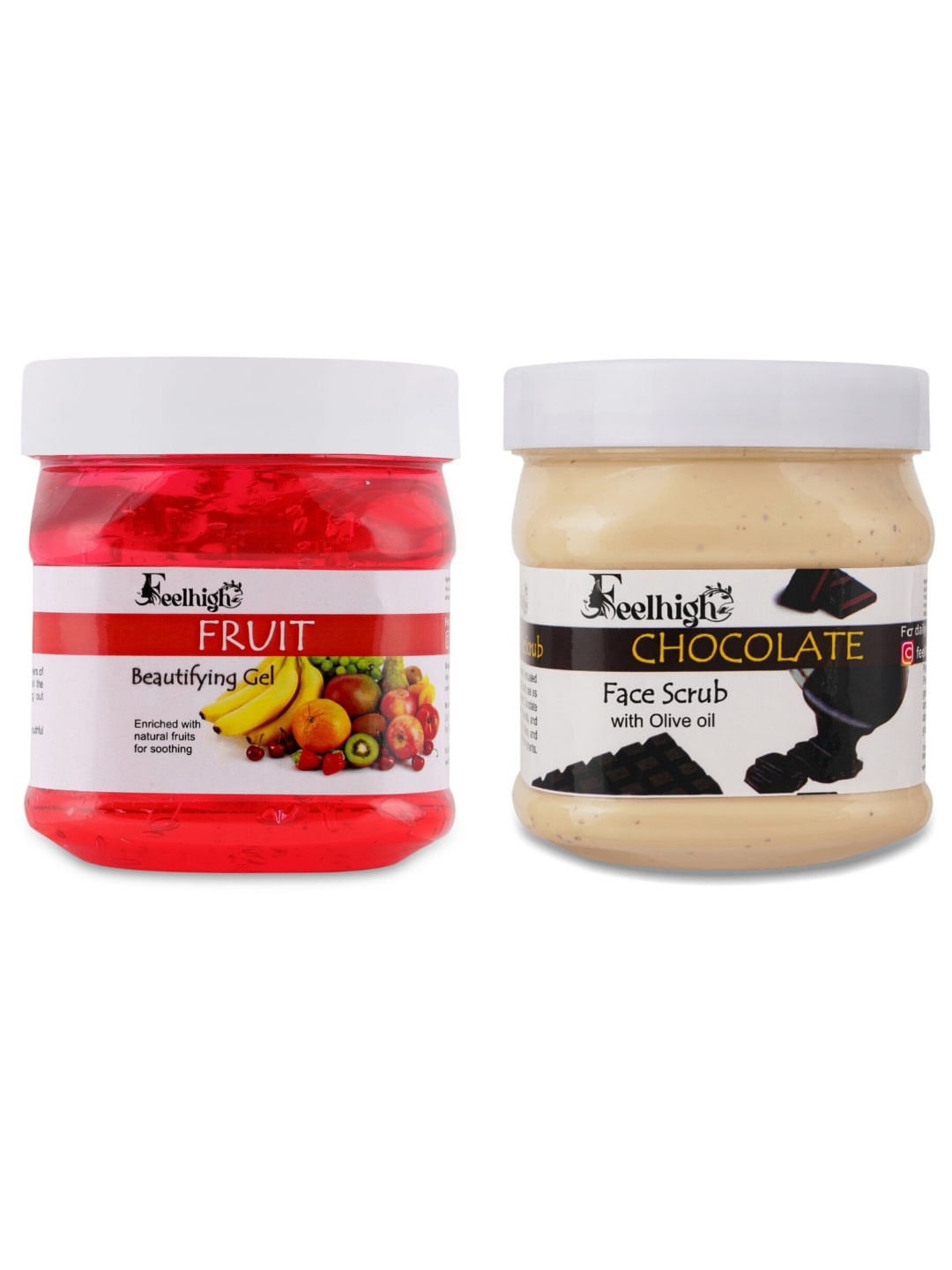 

FEELHIGH Face & Body Fruit Gel & Chocolate Scrub 500 ml Each, Multi
