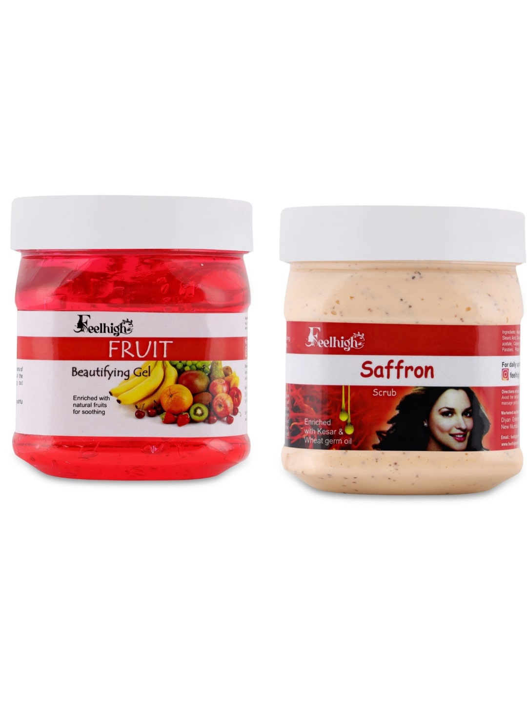 

FEELHIGH Face & Body Fruit Gel & Saffron Scrub 500 ml Each, Pink