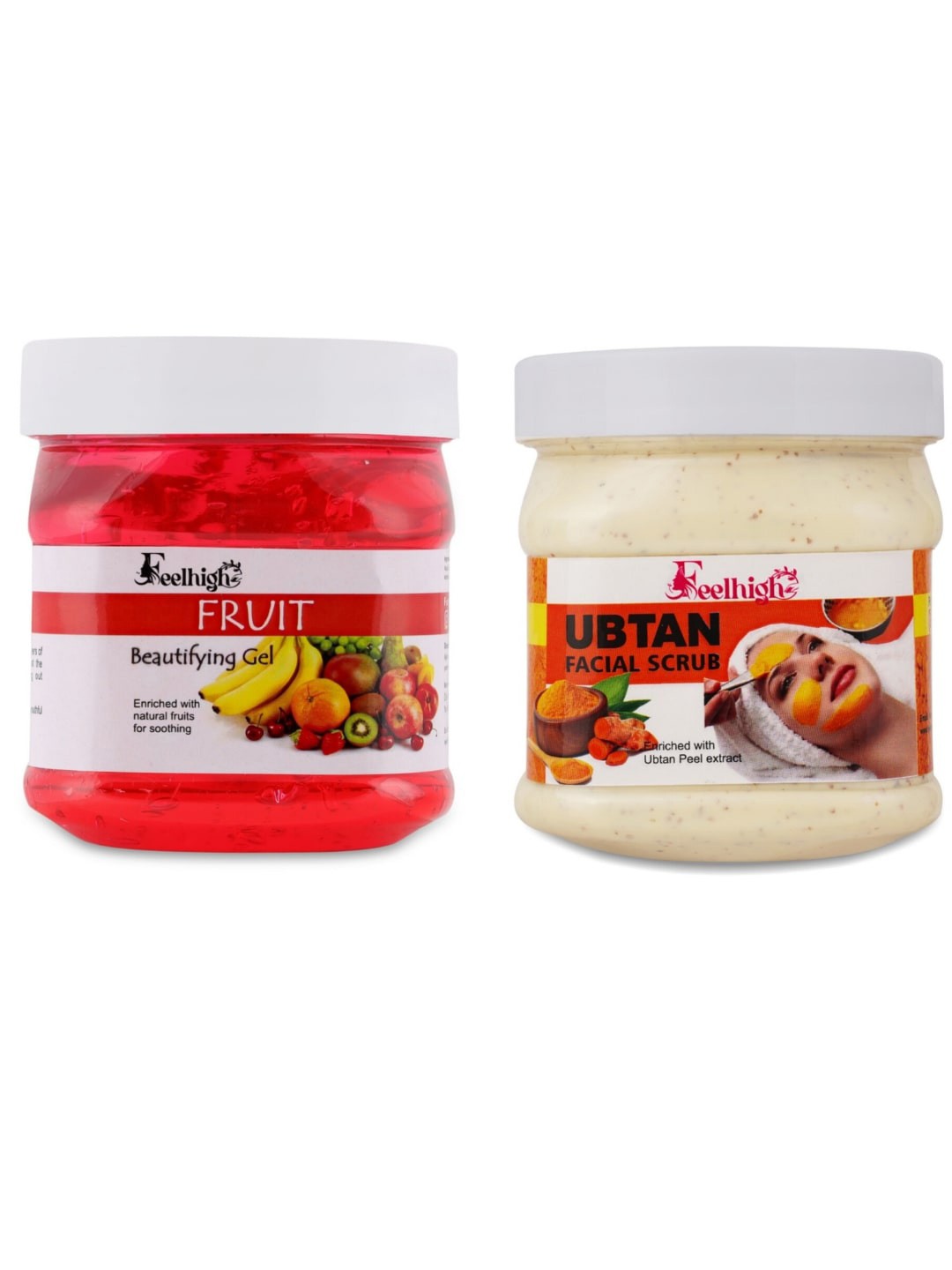 

FEELHIGH Face & Body Fruit Gel & Ubtan Scrub 500 ml Each, Pink
