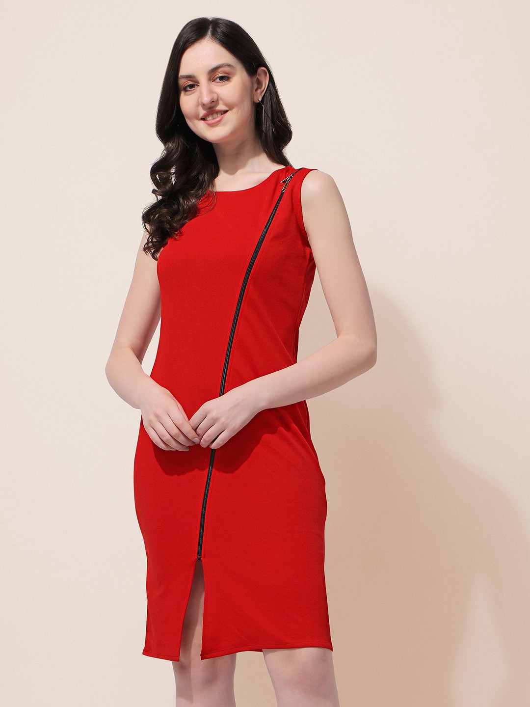 

BAESD Round Neck Sleeveless Sheath Dress, Red