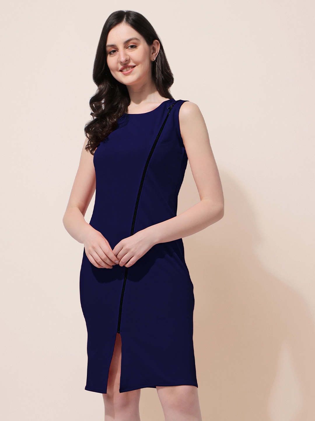 

BAESD Round Neck Sleeveless Sheath Dress, Blue