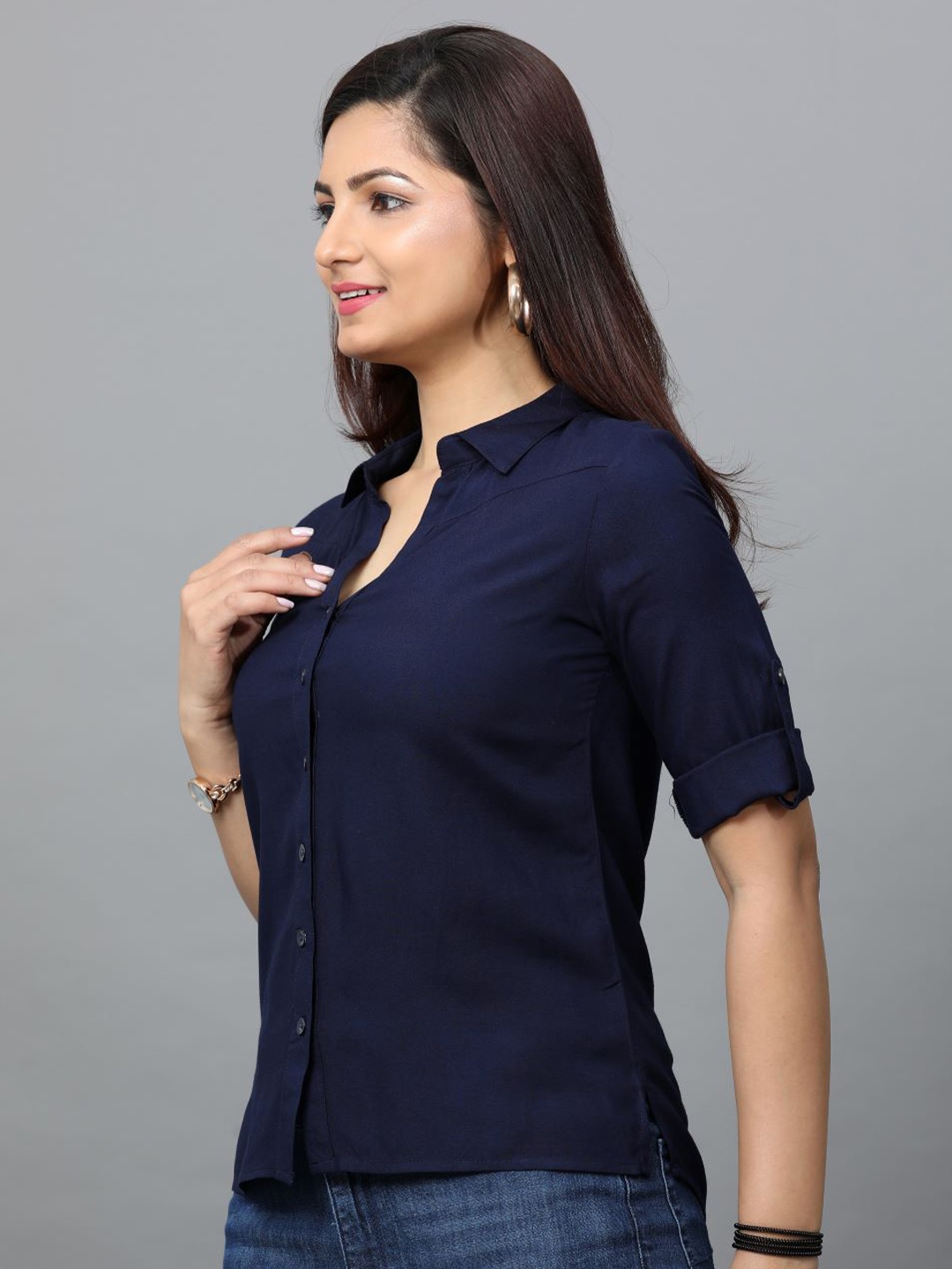 

Tallwalker Standard Spread Collar Roll-Up Sleeves Casual Shirt, Navy blue