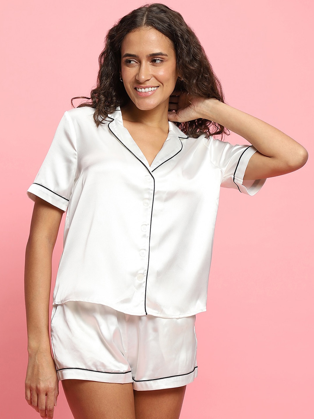 

FOREVER 21 Shirt With Shorts Night suit, White