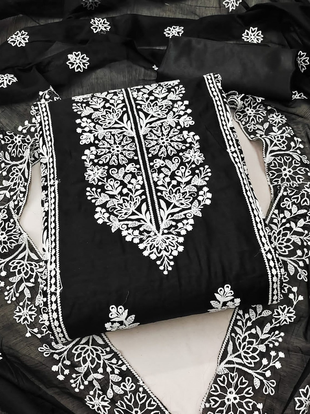 

KALINI Embroidered Art Silk Unstitched Dress Material, Black