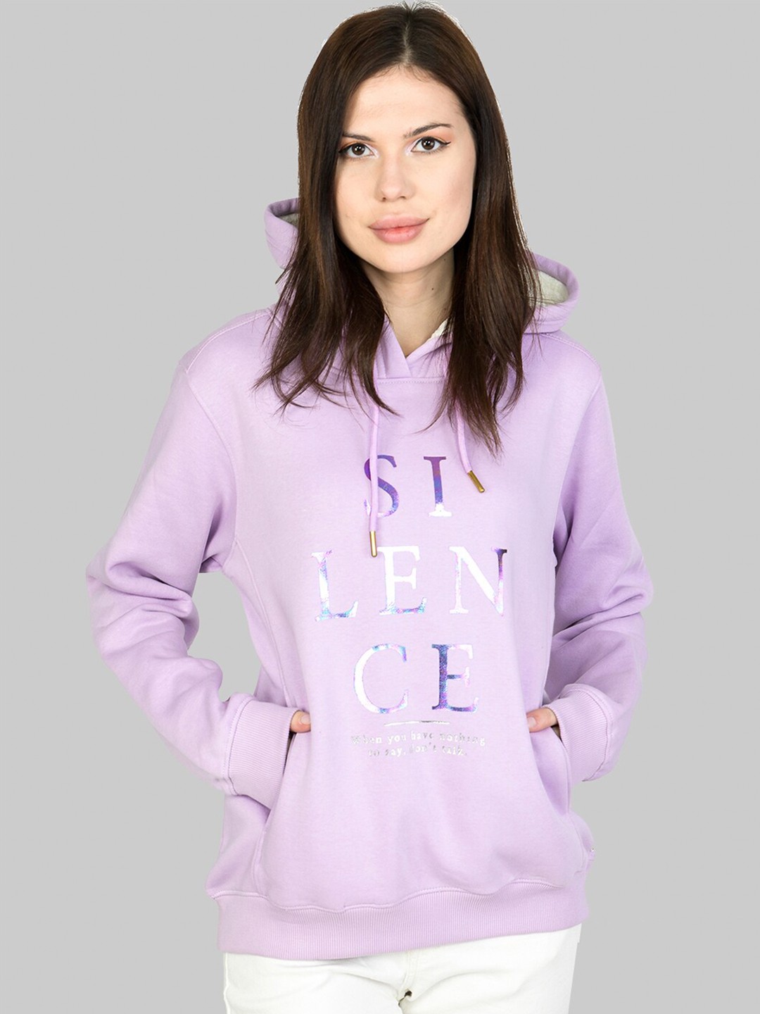 

Cheribell Typography Printed Hooded Fleece Sweatshirt, Mauve