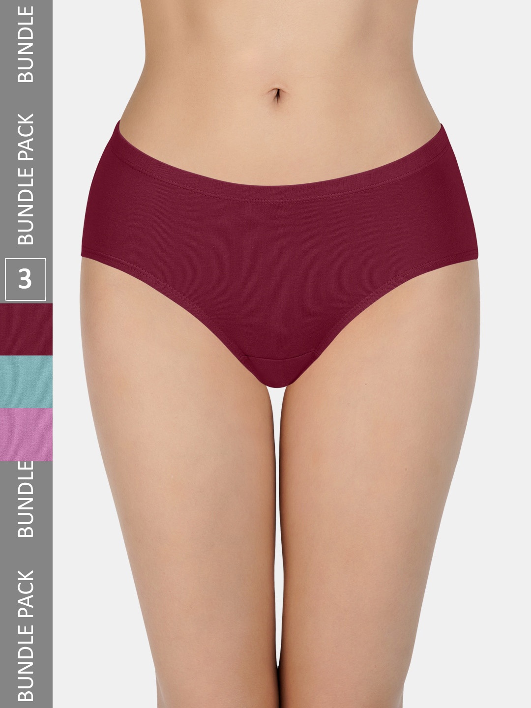 

every de by amante Pack of 3 Mid Rise Pure Cotton Hipster Briefs, Maroon