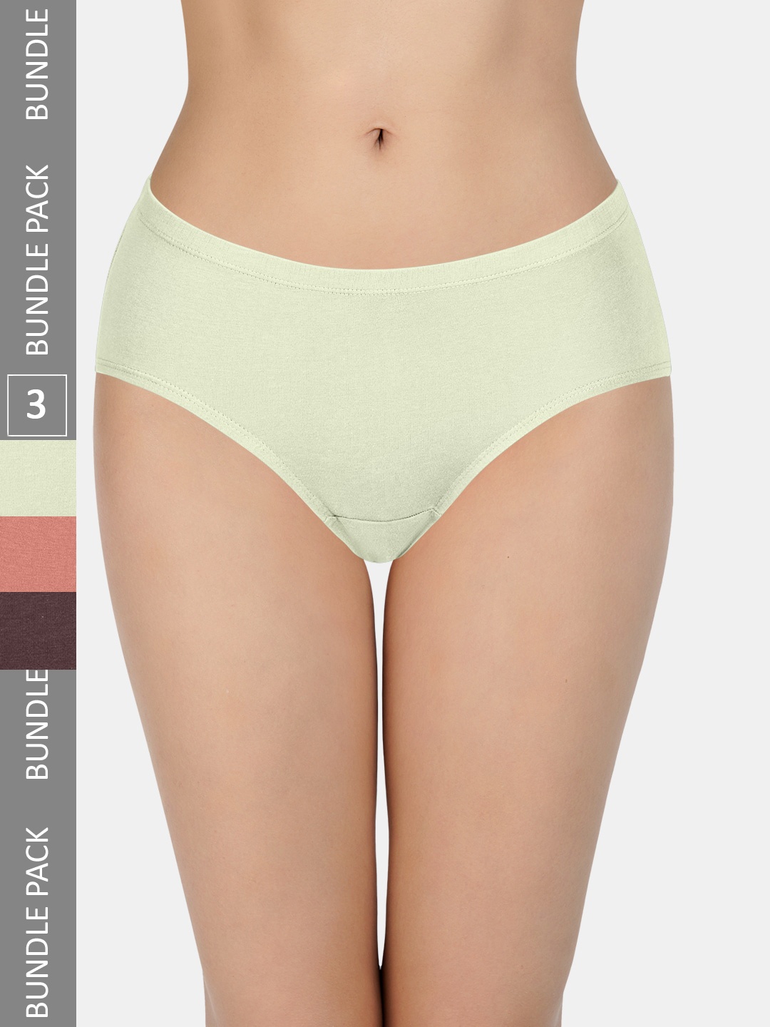 

every de by amante Pack of 3 Mid Rise Pure Cotton Hipster Briefs, Green