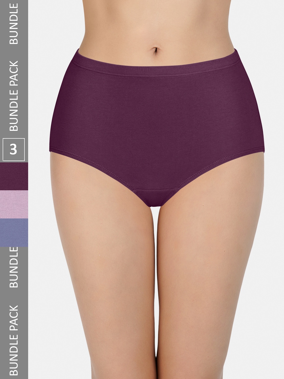 

every de by amante Pack of 3 High Rise Pure Cotton Basic Briefs, Purple