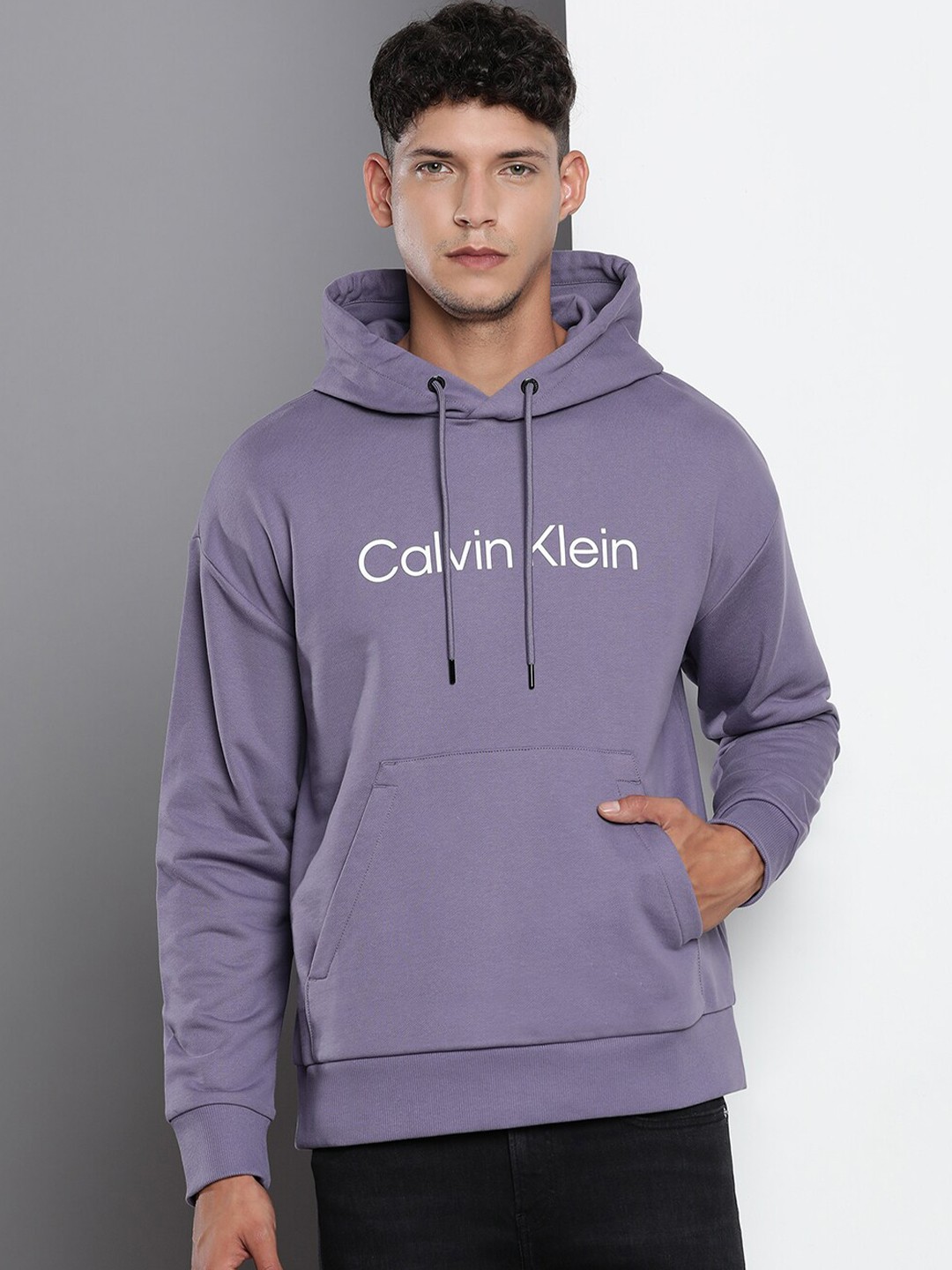 

Calvin Klein Jeans Typography Printed Hooded Cotton Sweatshirt, Purple