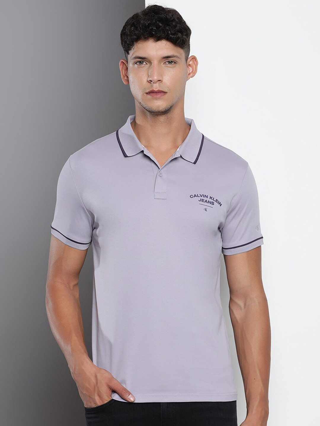 

Calvin Klein Jeans Polo Collar Regular Fit Pure Cotton T-shirt, Purple