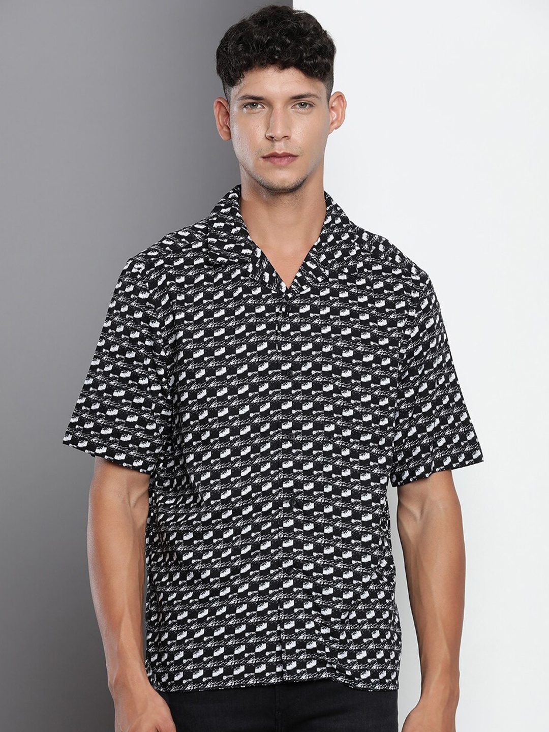 

Calvin Klein Jeans Boxy Geometric Printed Casual Shirt, Black
