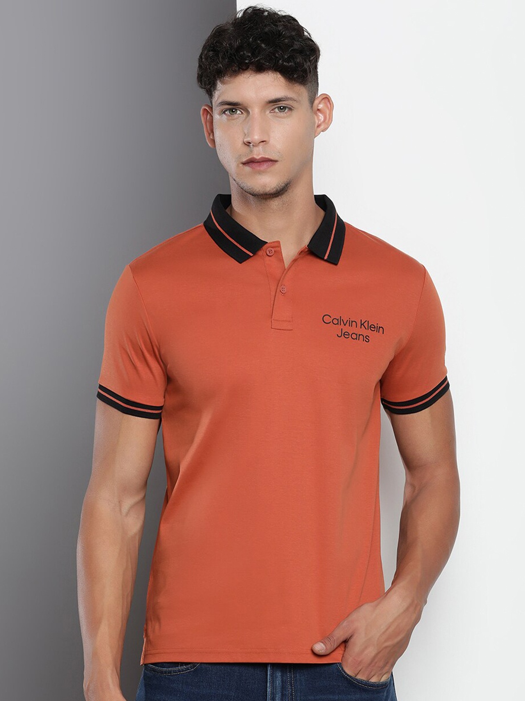 

Calvin Klein Jeans Polo Collar Slim Fit Pure Cotton T-shirt, Rust