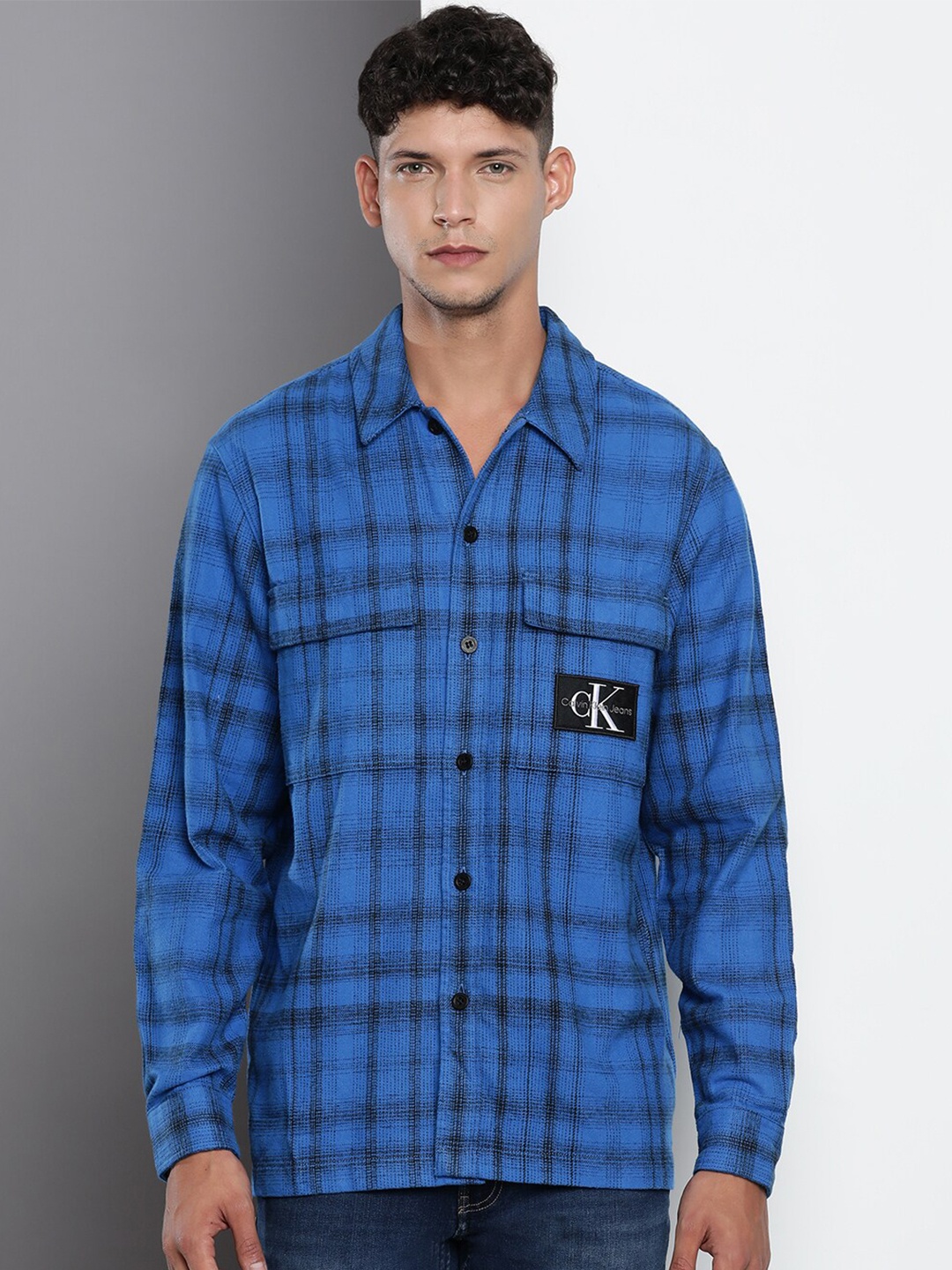 

Calvin Klein Jeans Boxy Tartan Checks Pure Cotton Casual Shirt, Blue