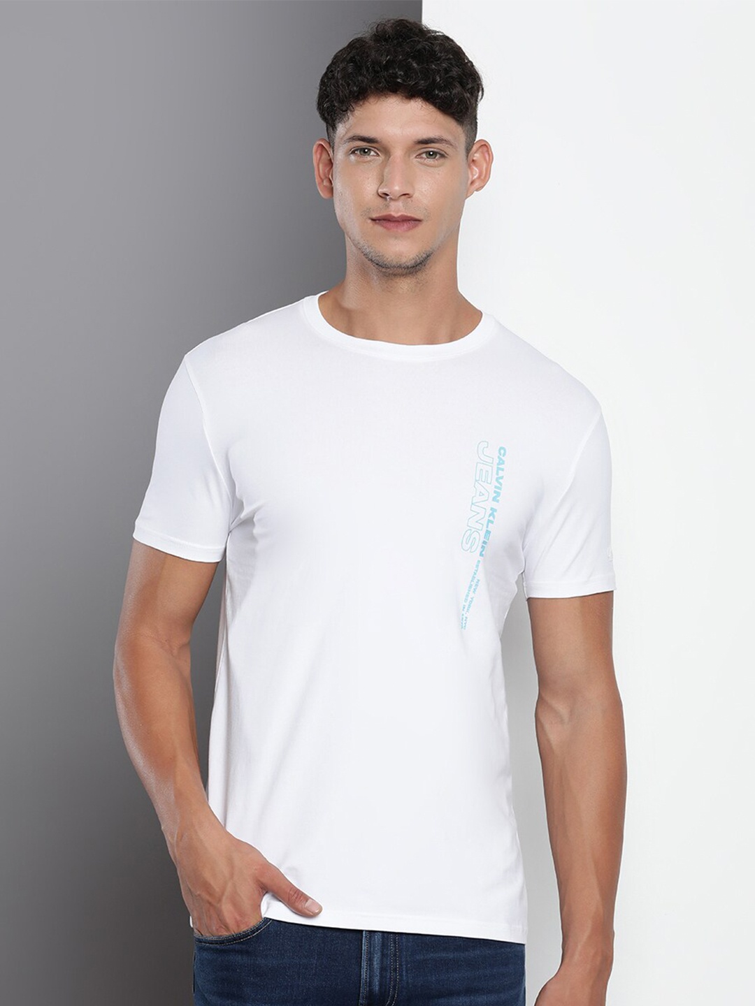 

Calvin Klein Jeans Typography Printed Slim Fit T-shirt, White