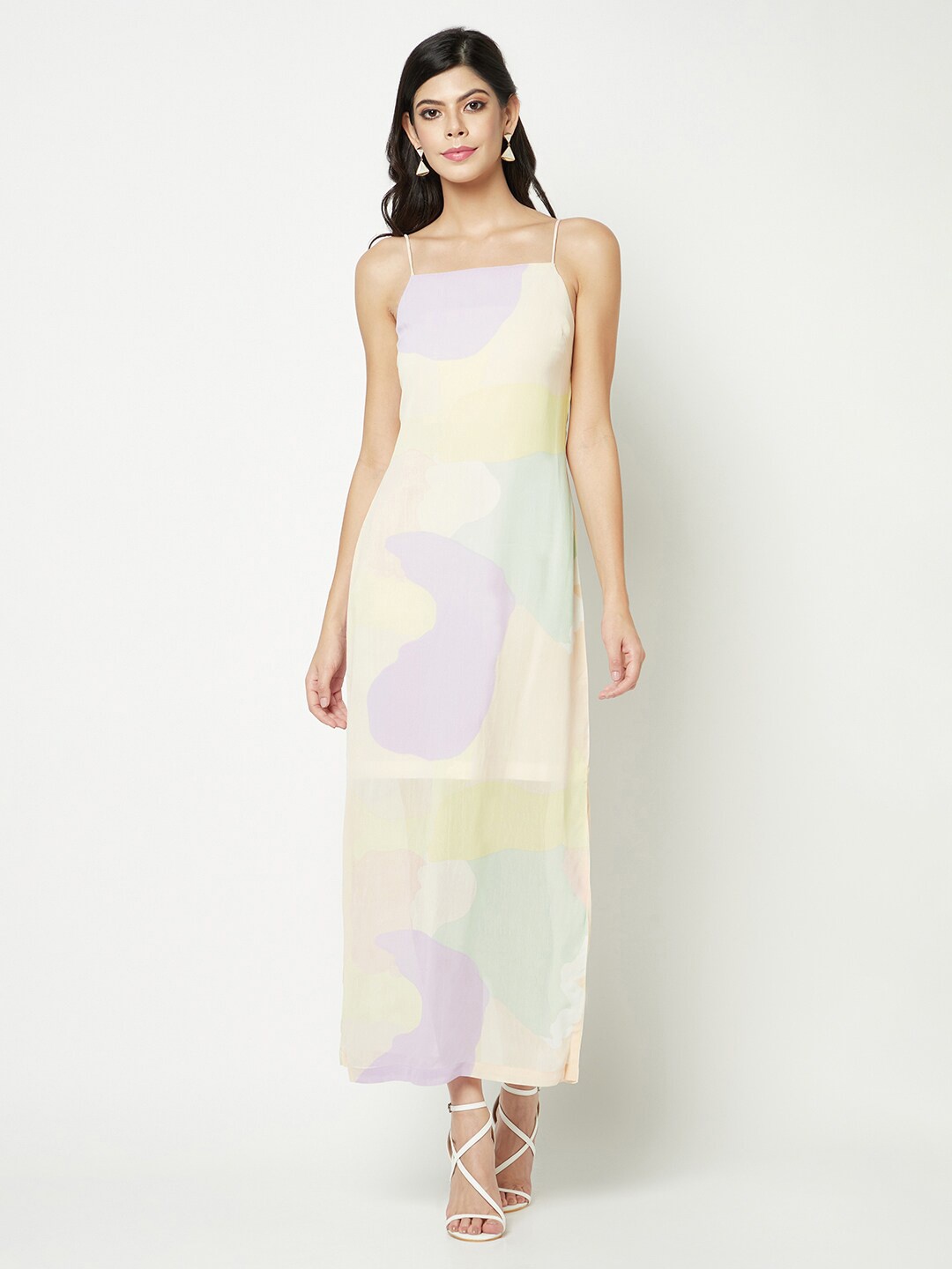 

HOUSE OF S Abstract Printed Sleeveless Maxi Dress, Cream