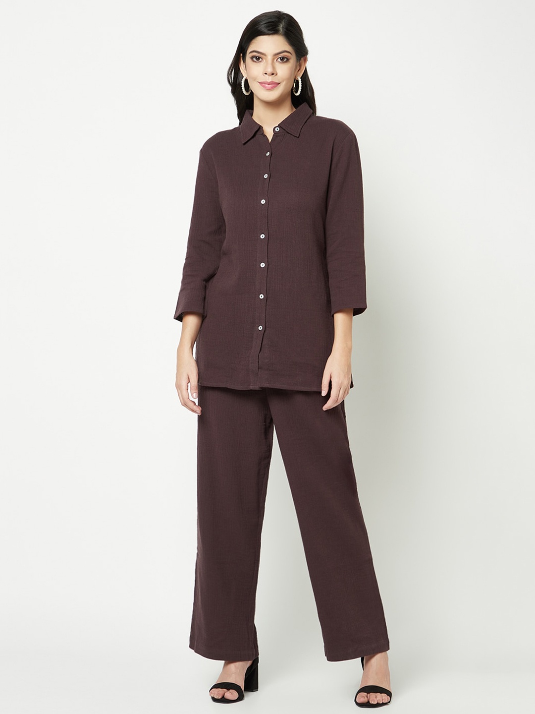 

HOUSE OF S Spread Collar Top With Trouser, Brown