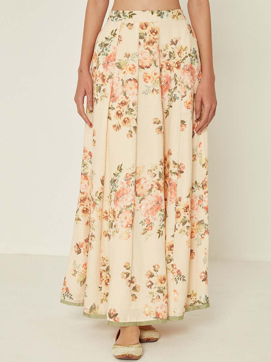 

Ancestry Floral Printed Flared Skirt, Beige