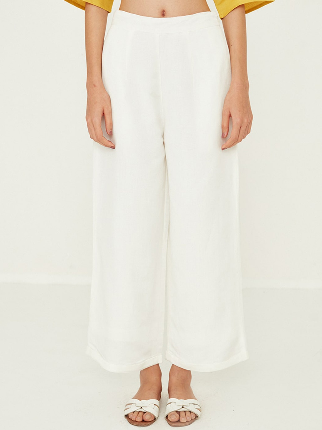

Ancestry Women Cotton Straight Fit Trousers, Off white