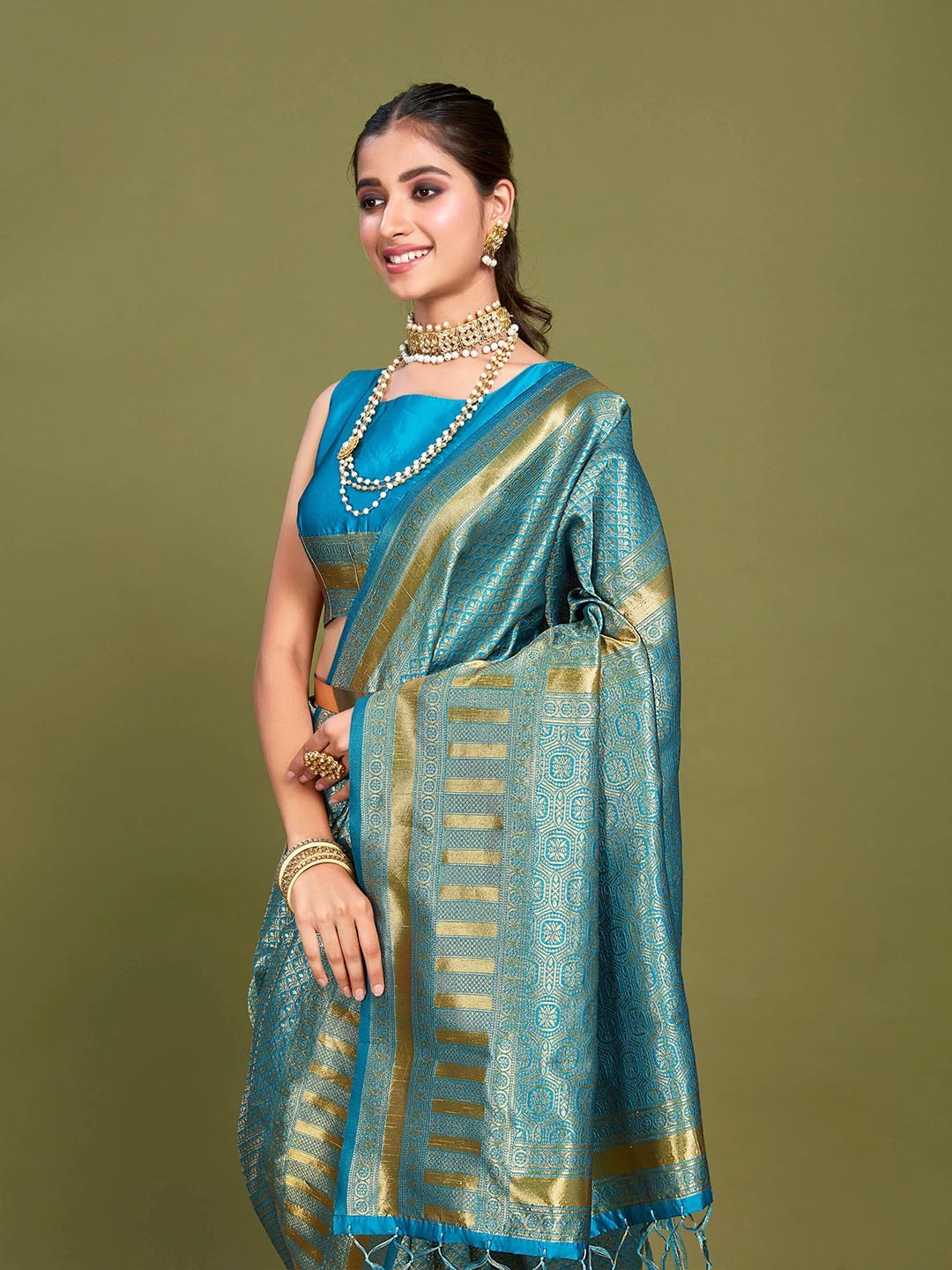 

Sangria Phirozi Woven Design Saree, Blue