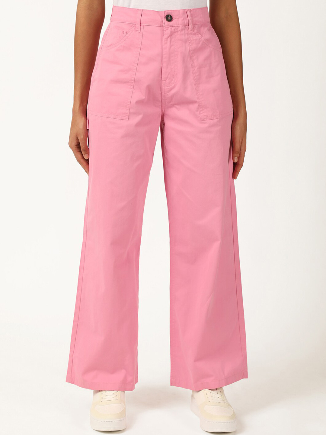 

FOREVER 21 Women High-Rise Pure Cotton Trousers, Pink