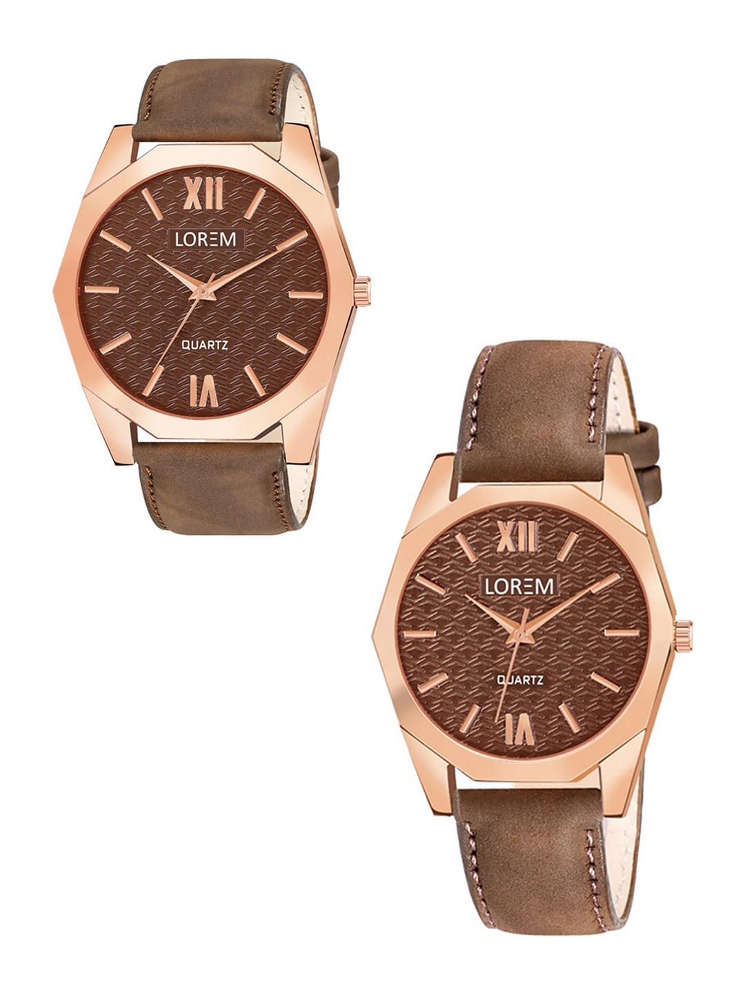 

FERRIZZO Unisex Set Of 2 Embellished Dial & Straps Analogue Watch LR83-LR330-FZ, Brown