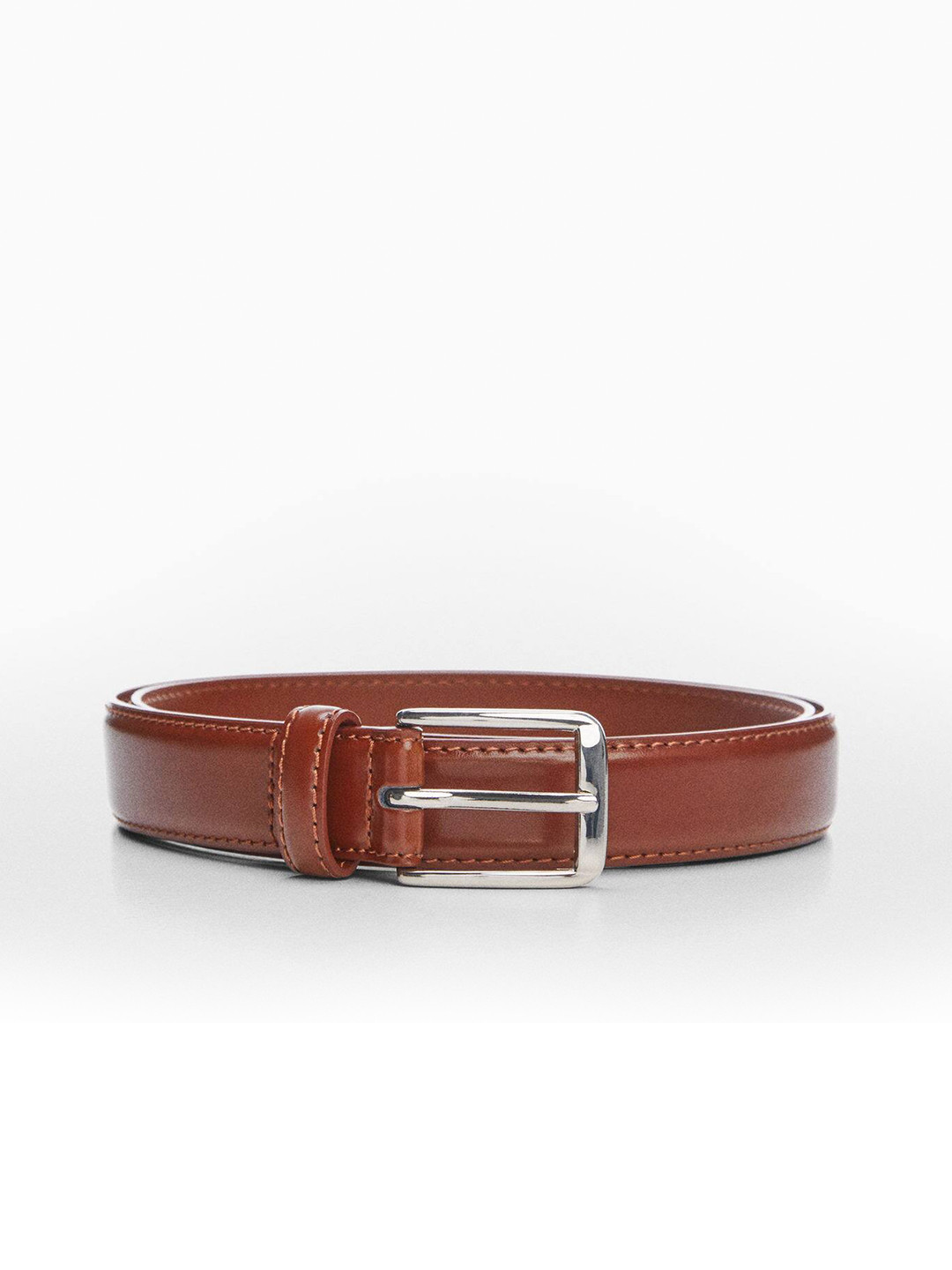 

MANGO MAN Slim Leather Belt, Brown