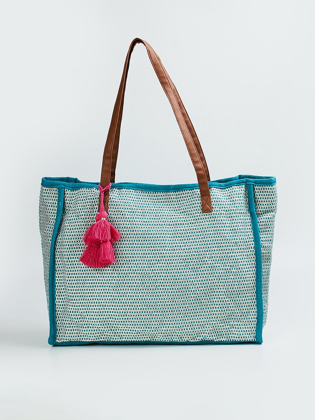 

max Textured Cotton Oversized Shopper Tote Bag, Blue