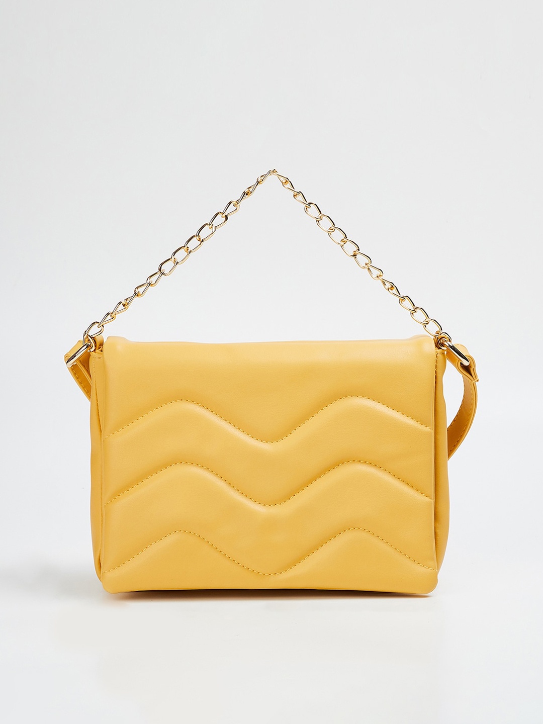 

max Textured Structured Sling Bag With Quilted, Yellow