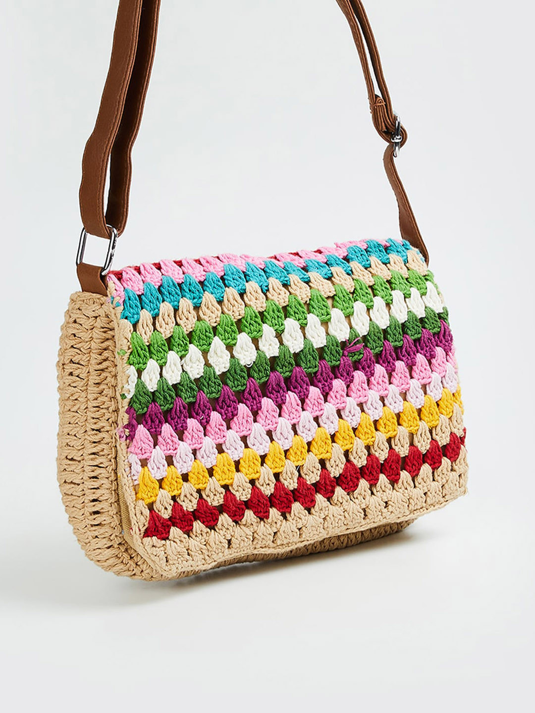 

max Textured Cotton Structured Sling Bag, Green